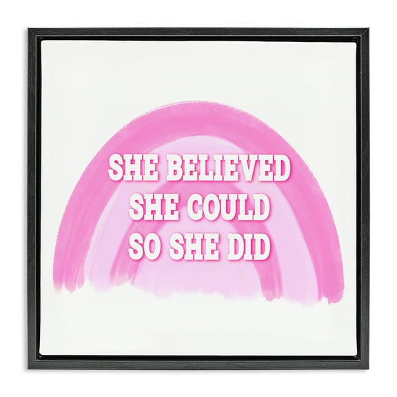 Stupell Industries Believed She Could Text & Numbers Painting Black Floater Framed Canvas Art Print Wall Art, 18 x 18