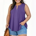 thumbnail image 3 of Scyoekwg Plus Size Tank Tops for Women Summer Casual Trendy Sleeveless Shirts V Neck Pleated Tunic Tops Solid Color Loose Blouses (Purple,L）, 3 of 7