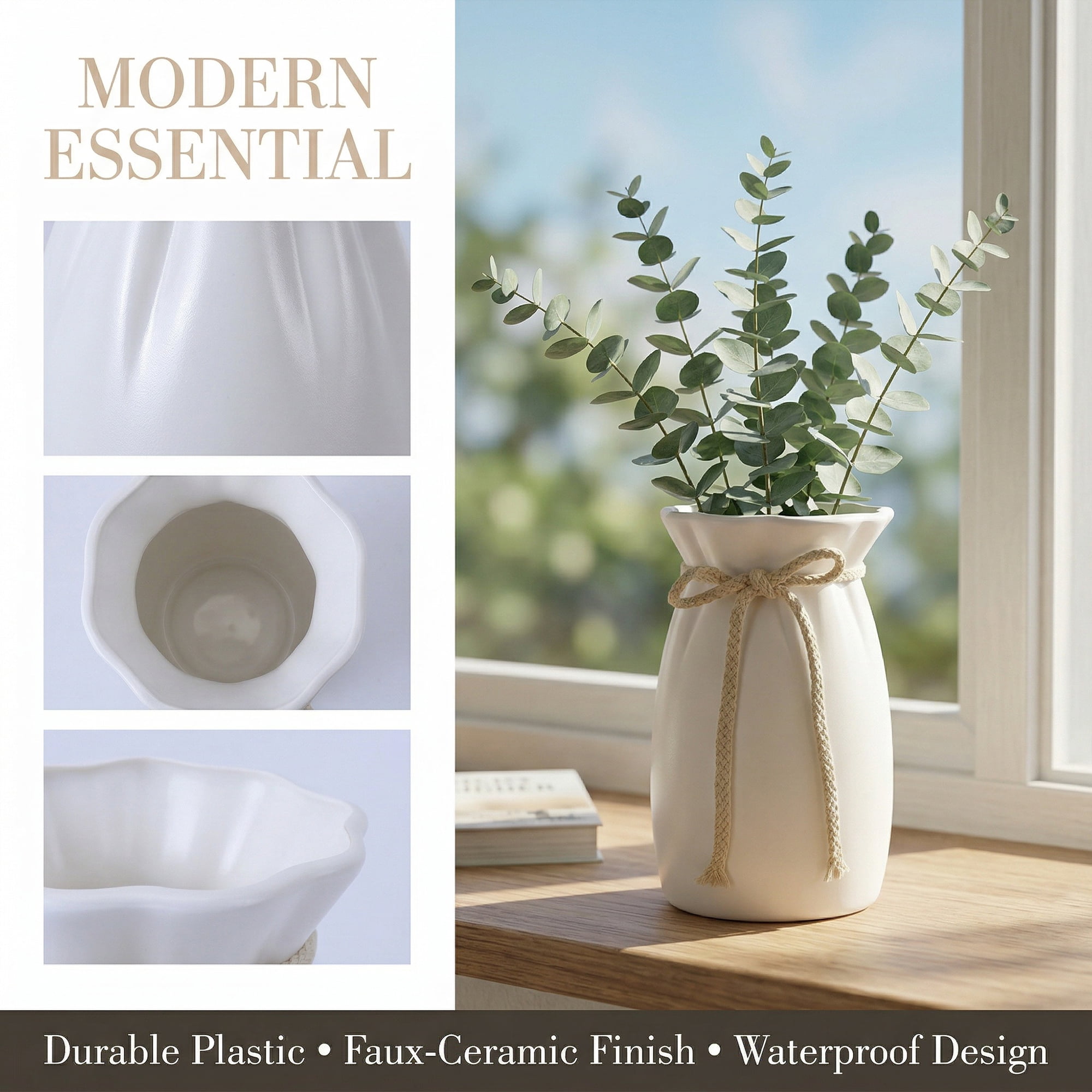 Unique Bargains Modern Plastic Unbreakable Decorative Flower Vase White 4.3" x 4.3" x 7.7"
