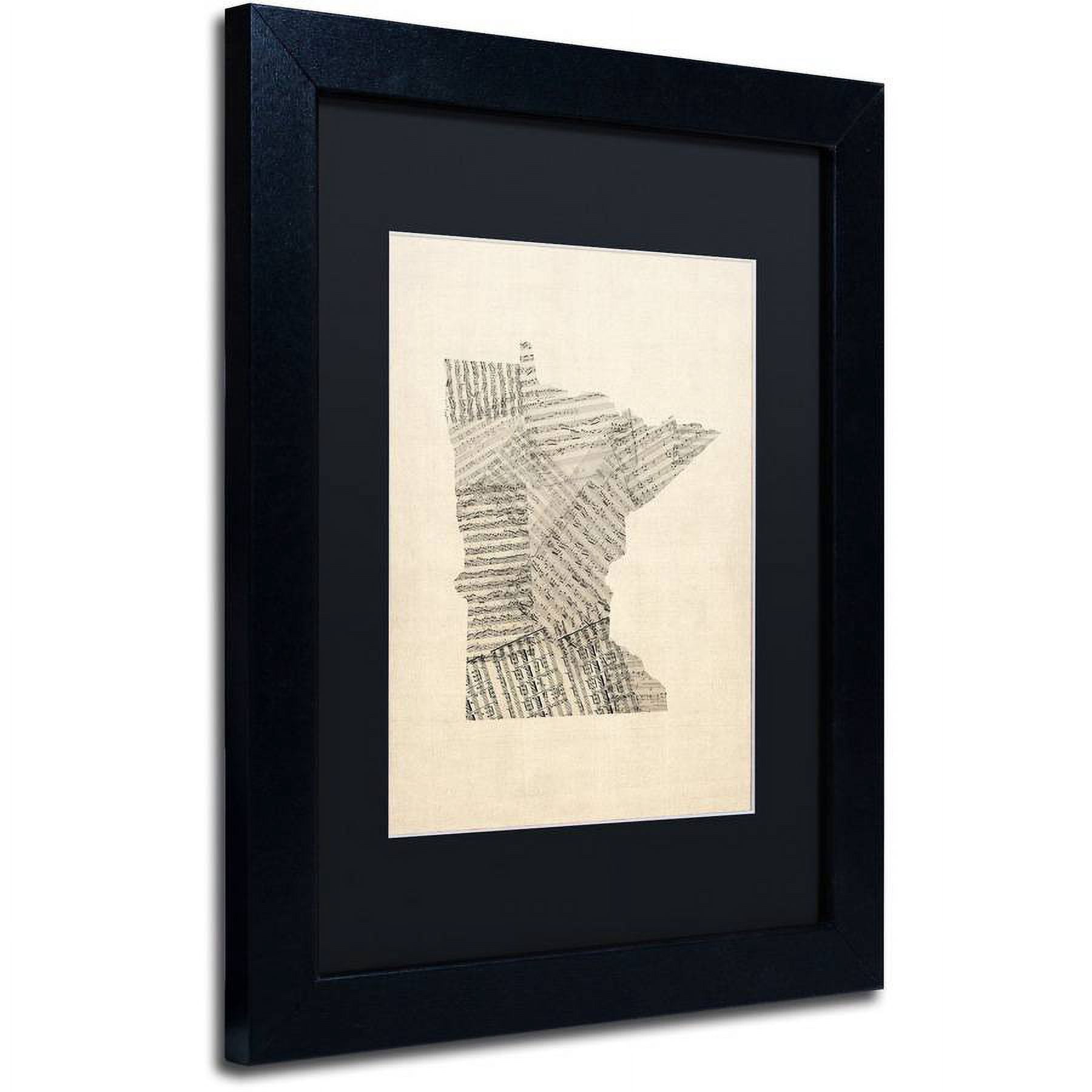 Trademark Fine Art 'Old Sheet Music Map of Minnesota' Canvas Art by Michael Tompsett, Black Matte, Black Frame