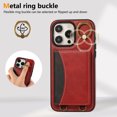 thumbnail image 3 of for iPhone 11 Pro Wallet Case with Card Slots, Hand Wrist Strap Rotate Ring Design, Finger Grip Ring PU Leather Magnetic Button Shockproof Purse Phone Cover for iPhone 11 Pro, Red, 3 of 7