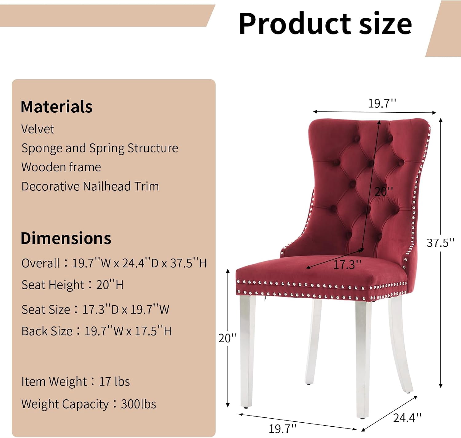 Collection Tufted Velvet Dining Chair, Nailhead Trim, Solid Wood Legs, Set of 2