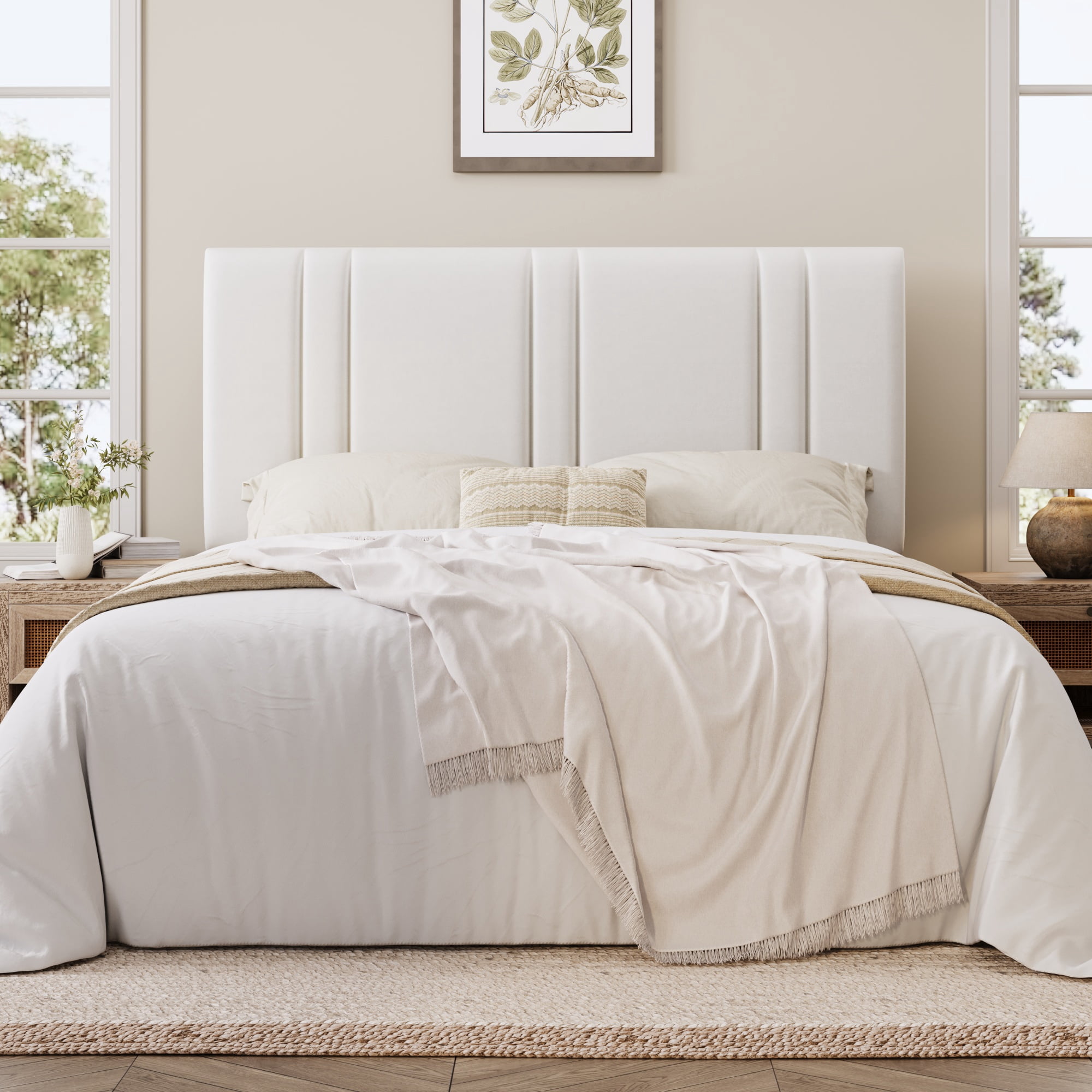 Einfach Queen Size Frame, Velvet Fabric, Noise-Free, White