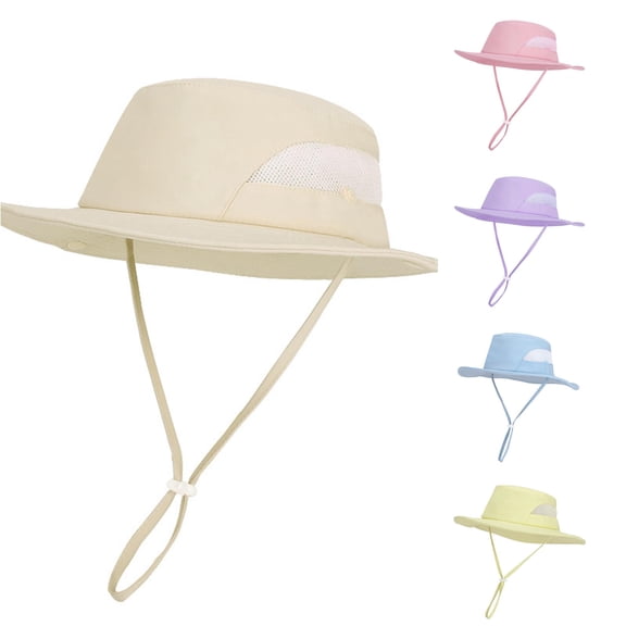 WEIGFI Kid Boys Girls Sun Hat Bucket Cap With Mesh Adjustable Chin Strap Outdoor Daily Summer Casual Wear Lightweight Breathable Fishing Cute Beach Caps,Khaki,4-10 Year