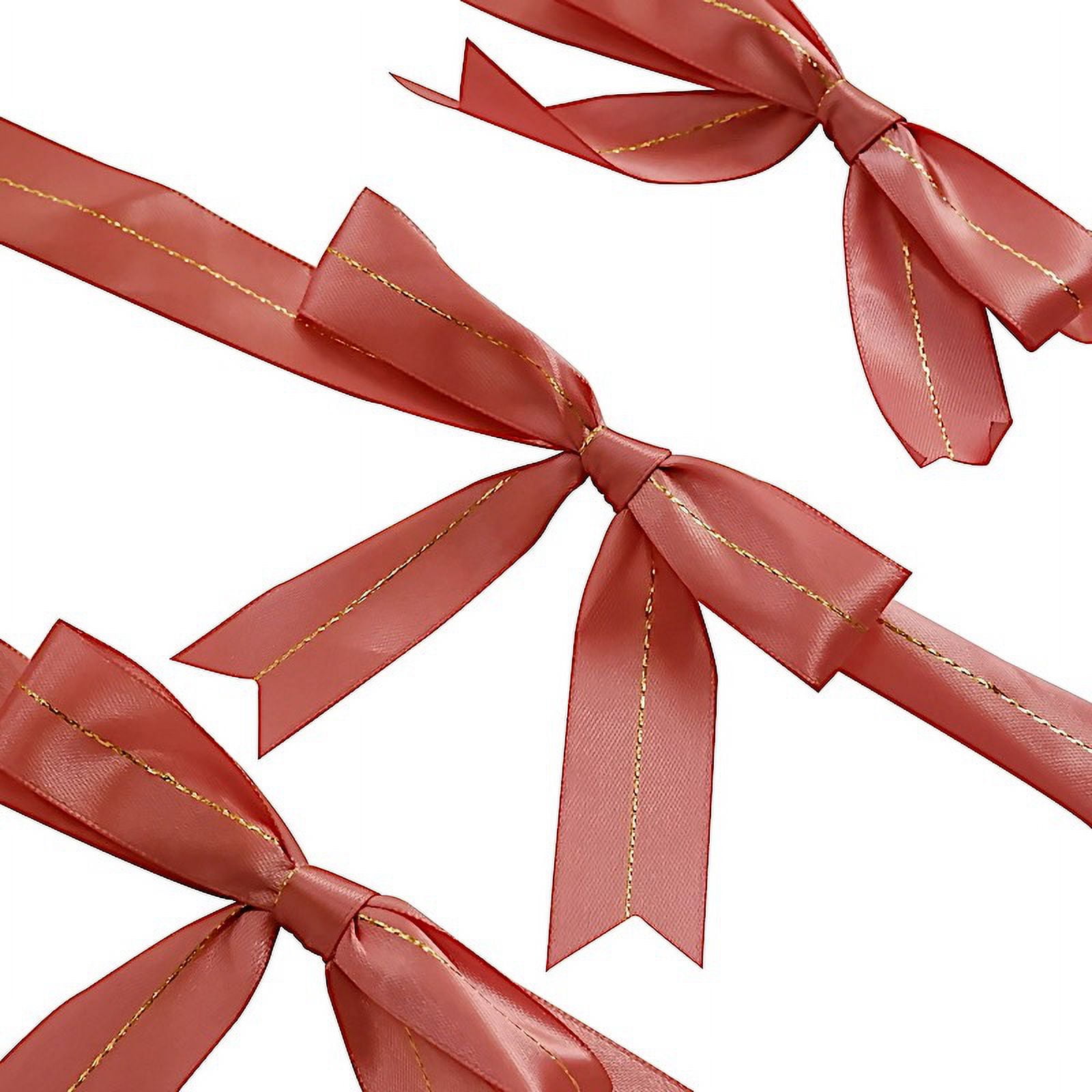 50 Pcs  10 Dusty Rose Pre Tied Ribbon Bows, Satin Ribbon With Gold Foil  Lining For Gift Basket & Party Favors Decor