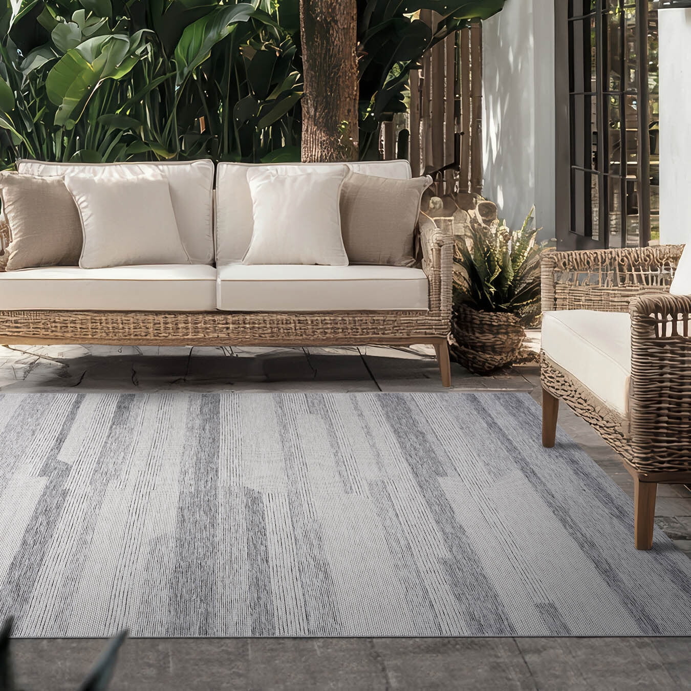 Bliss Rugs Bailey Transitional 5' x 7' Gray and Beige Indoor Outdoor Area Rug