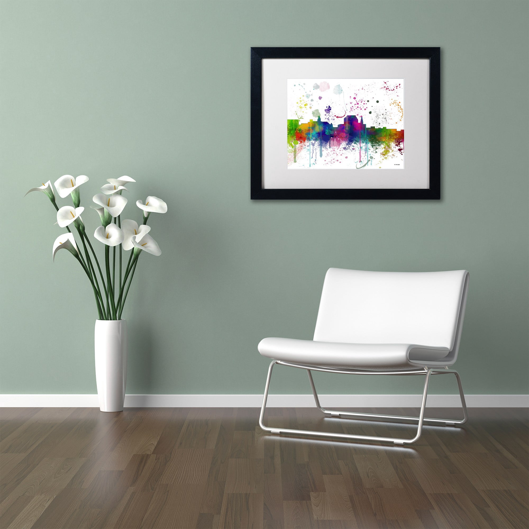 Trademark Fine Art "Augusta Maine Skyline Mclr-1" Canvas Art by Marlene Watson, White Matte, Black Frame