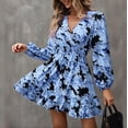 thumbnail image 4 of MORTTIC - Women's Floral Print Lantern Sleeve Dress - A-Line V-Neck Ruched Waist Midi Dress, Loose Fit Casual & Formal Dress with Gathered Detail, 4 of 6