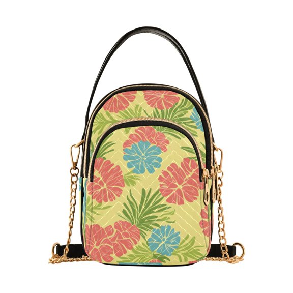 joogoo Women Tropical Leaves Chain Crossbody Bags Shoulder Handbag Phone Purse