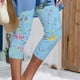 thumbnail image 1 of ICHUANYI Clearance Women's Summer Casual Elastic Waist Printed Cropped Pants(Blue, XL) ICHUANYI WER2023080814018, 1 of 6