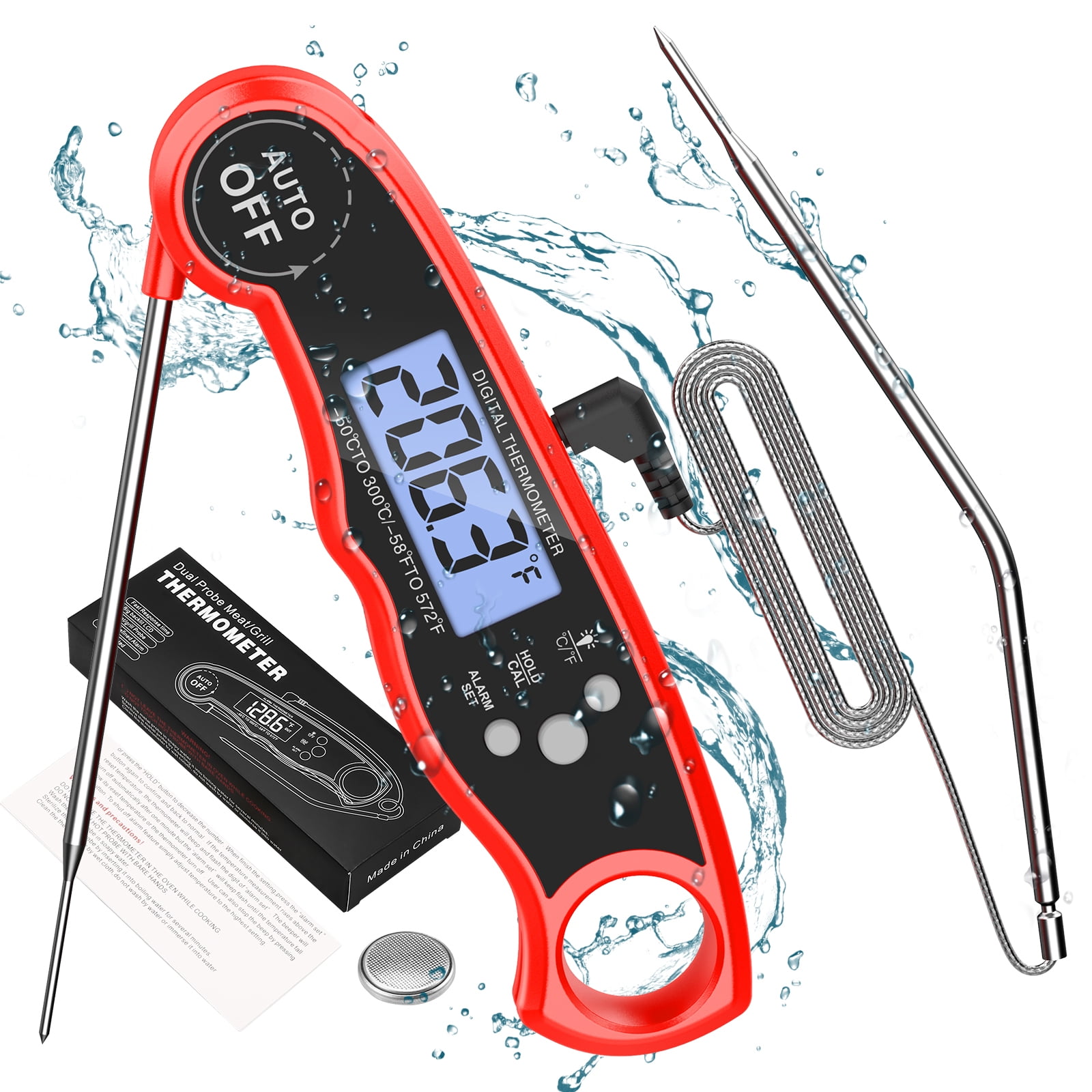 Meat Thermometer, Food Thermometer with Alarm LCD Backlight Instant