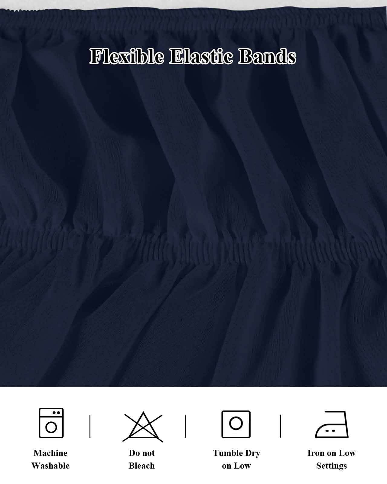 Solid Color Bed Skirt Dark Blue Bed Skirts Queen Size 18 Inch Drop, Wrap Around Dust Ruffle&nbsp;Bedskirt with Adjustable Elastic Belt for Queen Size Beds