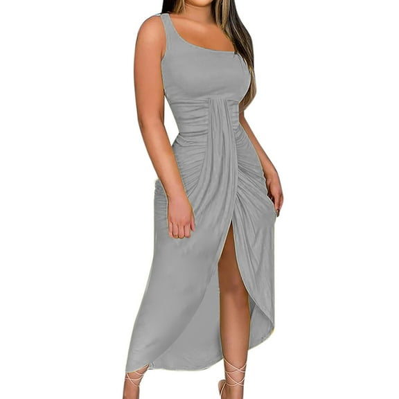 Patlollav Women Clothes,Womens Summer Solid Strapless Long Dress Beach Split Party Club Dress