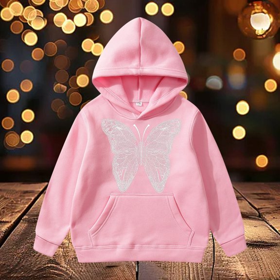 Ulitacool Teen Fall Sweatshirts For Girls Long Sleeve Hoodies Cartoon Pattern Round Neck Top Adaorable Playsuit 8-10 Years Pink