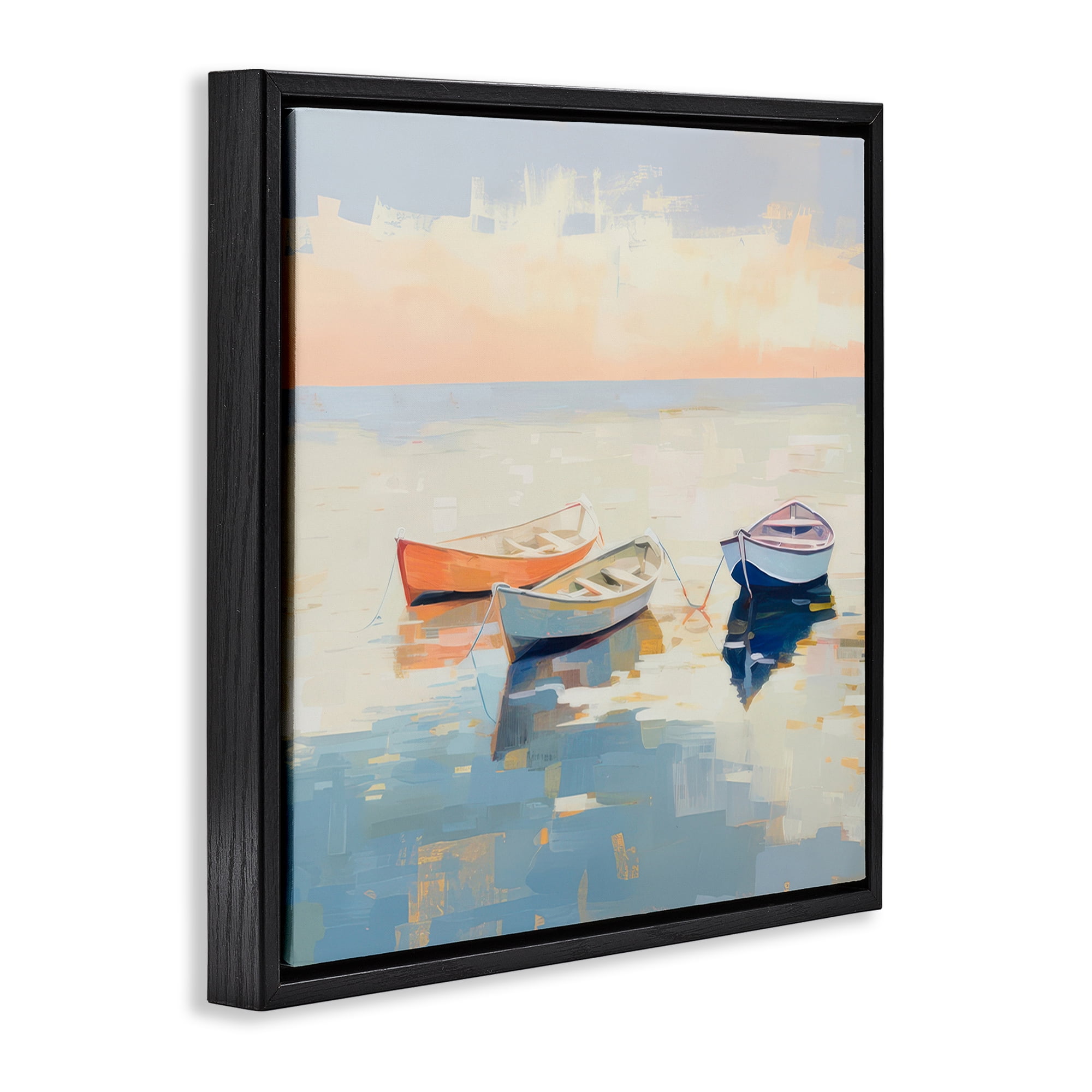 Stupell Industries Boats & Coastal Breeze Nautical & Beach Painting Black Floater Framed Canvas Art Print Wall Art, 18 x 18