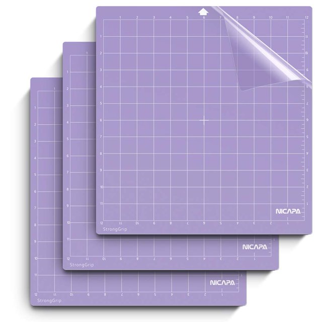 Nicapa Tapete de corte para Silhouette Cameo 3/2/1 Agarre fuerte, 12 x 12 pulgadas, paquete de 3, adhesivo y adhesivo, antideslizante, flexible, cuadrado, con rejilla, color morado, accesorios de repu