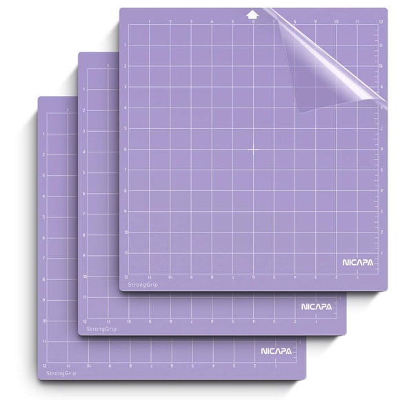 Nicapa Tapete de corte para Silhouette Cameo 3/2/1 Agarre fuerte, 12 x 12 pulgadas, paquete de 3, adhesivo y adhesivo, antideslizante, flexible, cuadrado, con rejilla, color morado, accesorios de repu