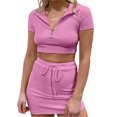 thumbnail image 3 of Txlixc Traje de verano de 2 piezas para mujeres con cremallera de cuello V de color sólido Txlixc moda, 3 of 4
