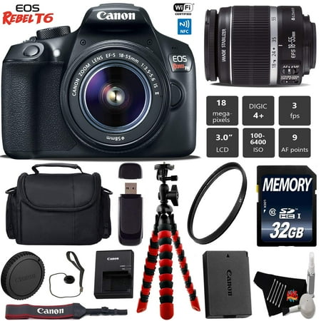 Canon EOS Rebel DSLR Camera 18-55mm is II Lens + Flexible Tripod + UV Protection Filter + Professional Case + Card Reader - Intl Model