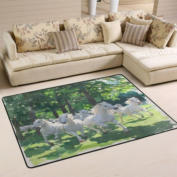 White Horse Soft Polyester Area Rug 36''x24'', Non Slip, Memory Foam, Water Absorbent