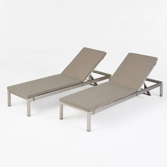 Mitchell Outdoor Chaise Lounge with Cushion, Set of 2, Khaki, Gray