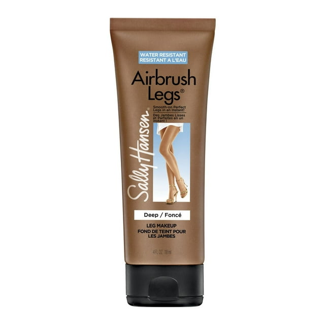 Sally Hansen Airbrush Legs lightweight leg makeup in Deep shade, water resistant 118 ml tube with black flip cap, covers freckles, veins, and imperfections for smooth, natural-looking legs, suitable as a tanning enhancer