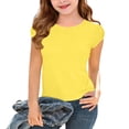 thumbnail image 2 of PWPSG Girls Back to School Shirts Kids Crewneck Tees Lightweight Summer Casual Shirts Solid Short Sleeve Tops for School & Daily Wear Yellow 9-10 Years, 2 of 8
