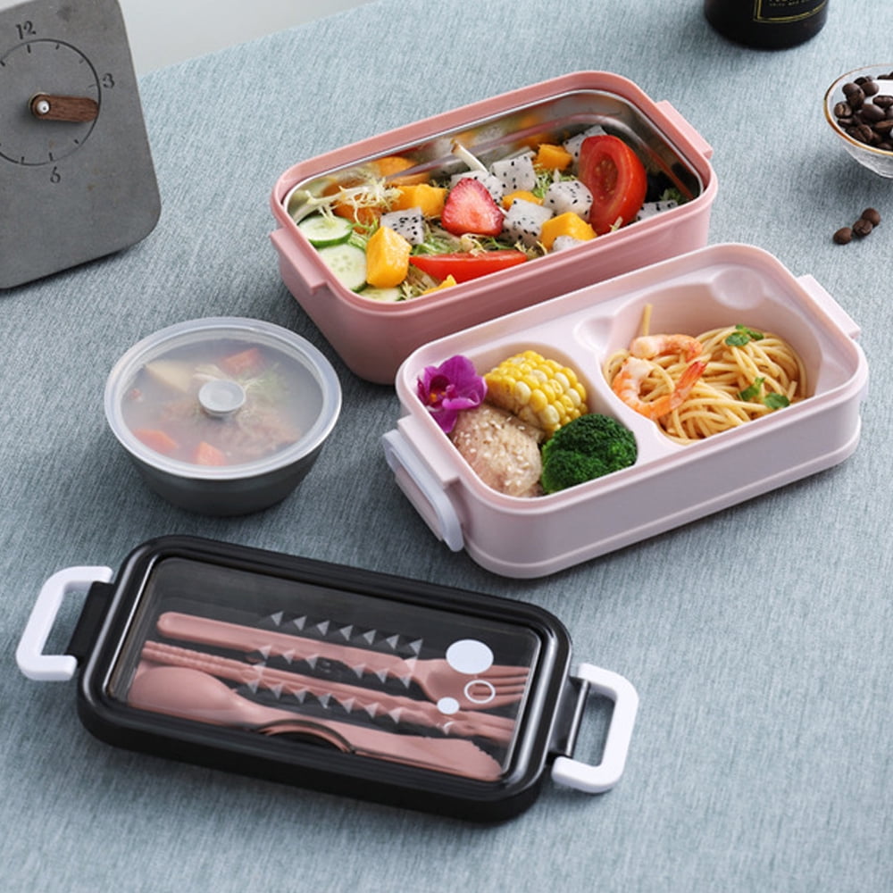 JQWSVE Kawaii Bento Box Cute Adult Lunch Box, 2 Layer Leakproof Stackable  Bento Lunch Box with Handle, 1200ML Portable Lunch Container BPA-free