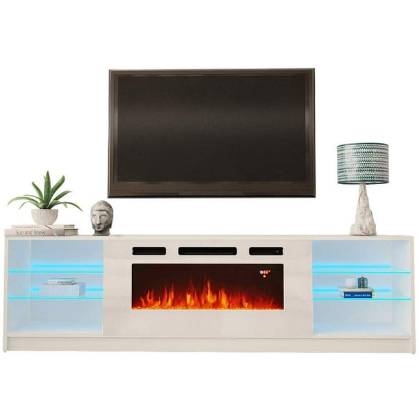 Boston Wh01 Electric Fireplace Modern, Black Fireplace Tv Stand With Led Lights