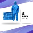 thumbnail image 2 of Disposable Coveralls with Hood, XX-Large Size. Pack of 5 Blue Hazmat Suits with Front Zip, Elastic Wrists and Ankles. 50 GSM SMS Lab Coveralls. Hazmat Costume Adult. Waterproof Painting Coveralls, 2 of 6