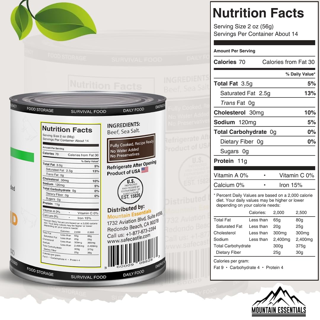 Mountain Essentials Canned Ground Beef, Fully Cooked, Ready to Eat, Gluten Free, 28 oz