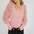 thumbnail image 5 of Long Sleeve Lace Shirts Round Neck Tunic Shirts Rib Knit Hollow Out Slim Fit Blouses 2026 Casual Pullovers Pink,M, 5 of 6