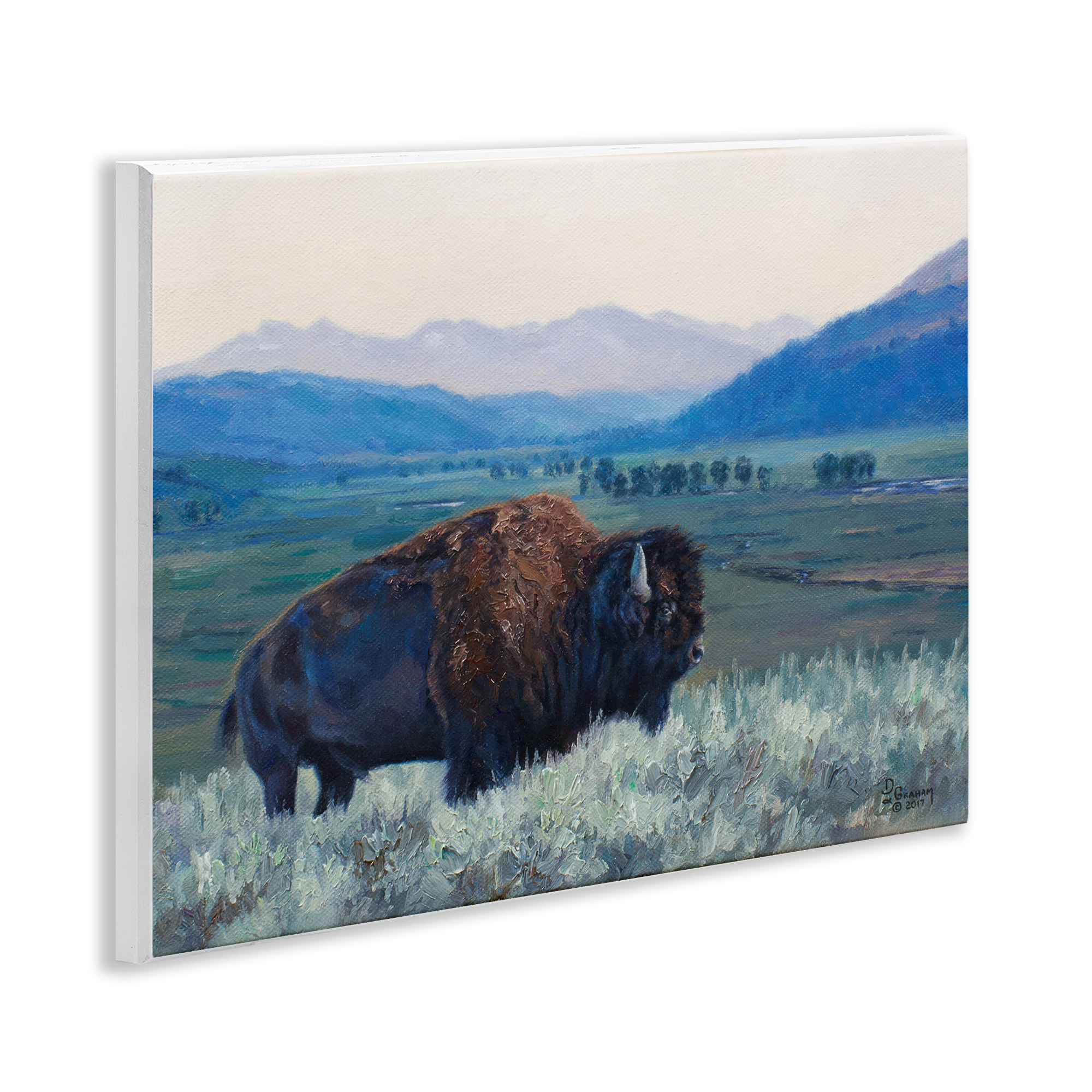 Stupell Industries Bison & Country Mountains Animals & Insects Painting Unframed Art Print Wall Art, 14 x 11