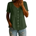 thumbnail image 2 of Craaazy Women's Casual V Neck Blouse, Solid Color Short Sleeve Button Down Shirt, Loose Fit Comfy Breathable Cotton Linen Tops for Daily Wear Gifts, 2 of 6