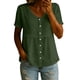 thumbnail image 2 of Craaazy Women's Casual V Neck Blouse, Solid Color Short Sleeve Button Down Shirt, Loose Fit Comfy Breathable Cotton Linen Tops for Daily Wear Gifts, 2 of 6