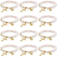 thumbnail image 1 of 12 pulseras de rosario de cuarzo rosa con cuentas turquesas, pulsera elástica para mujer, joyería hecha a mano con oración de fe., 1 of 7