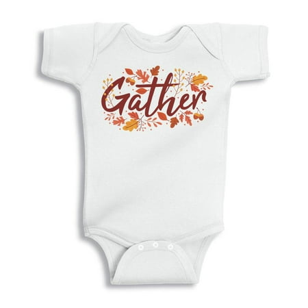 

TeesAndTankYou Gather Thanksgiving Baby Onesie Infant One Piece Bodysuit Newborn White