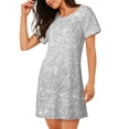 thumbnail image 2 of Easygdp Silver Glitter Camisón de manga corta para mujer, informal, estampado, 2 of 6