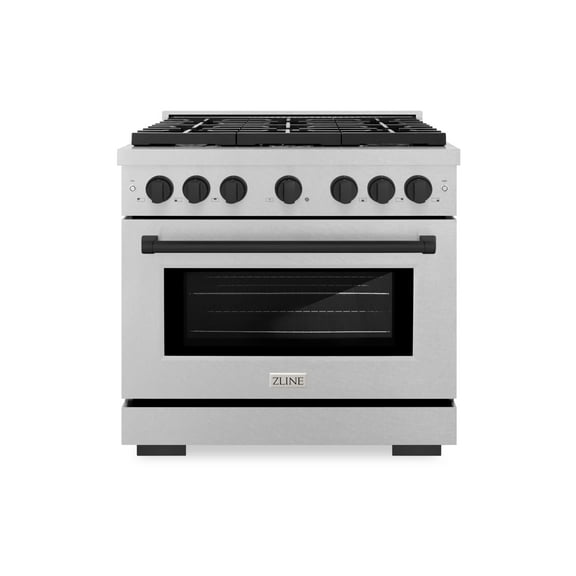 ZLINE Autograph Edition 36 in. 5.2 cu. ft. Paramount Dual Fuel Range with 6 Burner Gas Cooktop and Electric Convection Oven in DuraSnow Stainless Steel with Matte Black Accents (SDRSZ-36-MB)