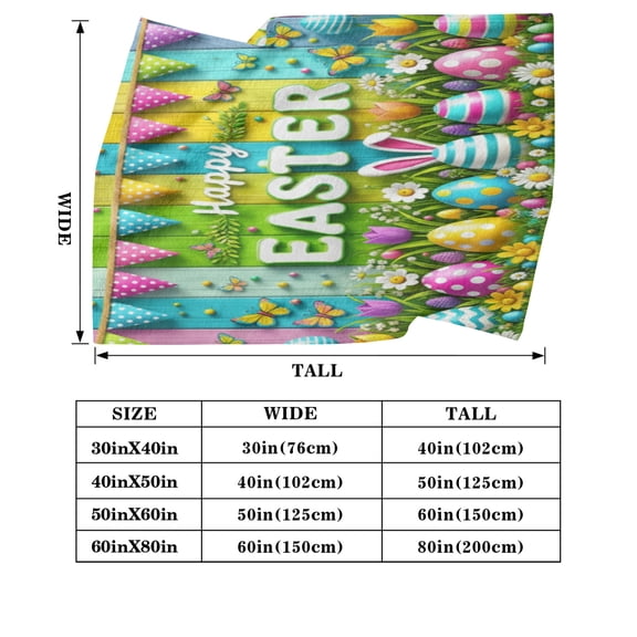 Colorful Happy Easter Bunny Ears Flannel Throw Blanket - Soft Cozy Bright Tulips & Eggs Rabbit Blanket for Kids' Room & Living Room