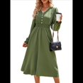 thumbnail image 2 of Vestido Mini de Larga con Escote en V para Mujer, Corte A, Cintura Alta, Informal, Fluido, Ideal para Invitadas A Cócteles y Bodas. Verde M, 2 of 9