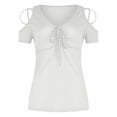 thumbnail image 4 of yoeyez Summer Tops for Women 2025 Petite Fitted Shirts For Women Sexy Off The Shoulder Tops Loose Short Sleeve T Shirt Black Crop Top Hollow Out Tunic, 4 of 6