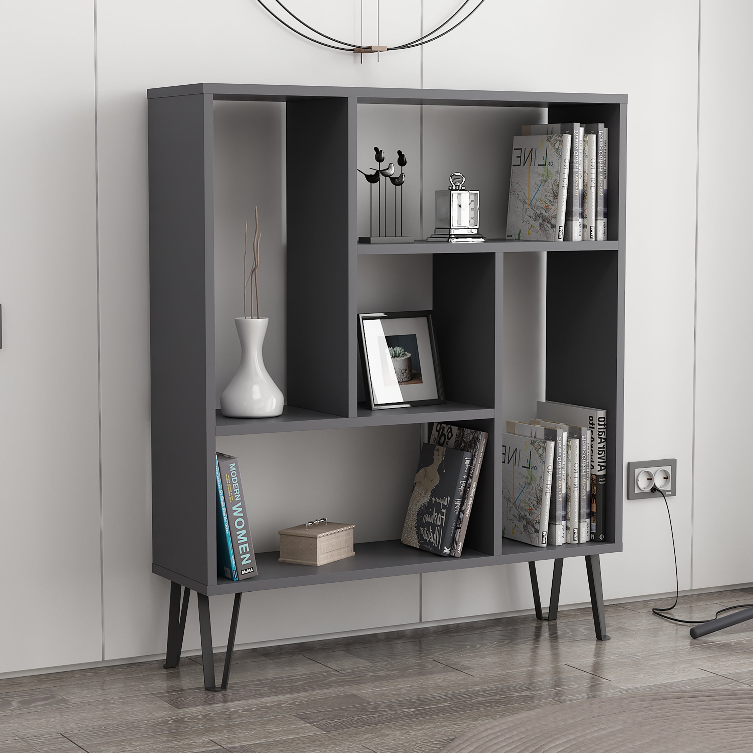 Ada Home Decor Arven 3 Tier Open Shelf Cube Bookcase, Anthracite