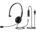 thumbnail image 3 of Vtin USB+3.5mm Audio Jack Wired Headphones, One-ear Single Ear Wearing Wired Earphones with Noise-canceling Mic for PC Office, Black, 3 of 9