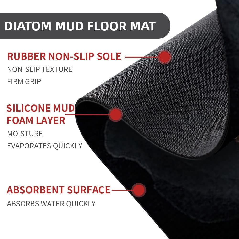 Diatomaceous Earth Bath Mat,Black marble Soft Wrinkle Free Bathroom Floor Rugs Non-Slip Volume Super Absorbent Fast Drying for Bathroom Kitchen Door mat,Eco-Friendly Easy to Clean(43cm×70cm)