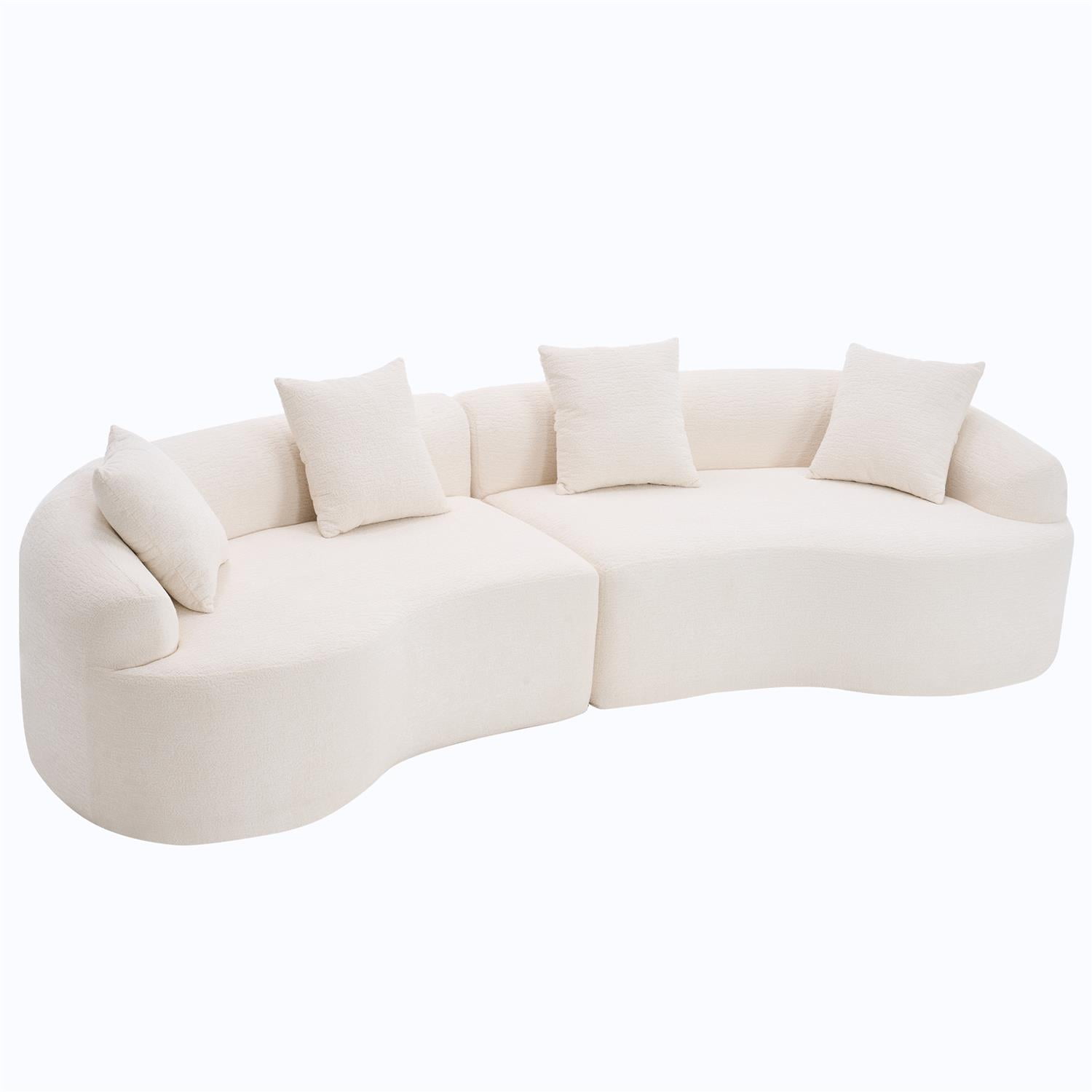 Demi Bonn 110"L Modular Sectional Sofa with Full Compression Sponge, Curved Design, High-Density Chenille Sleeper Couch for Living Room, 800 lbs Capacity, White