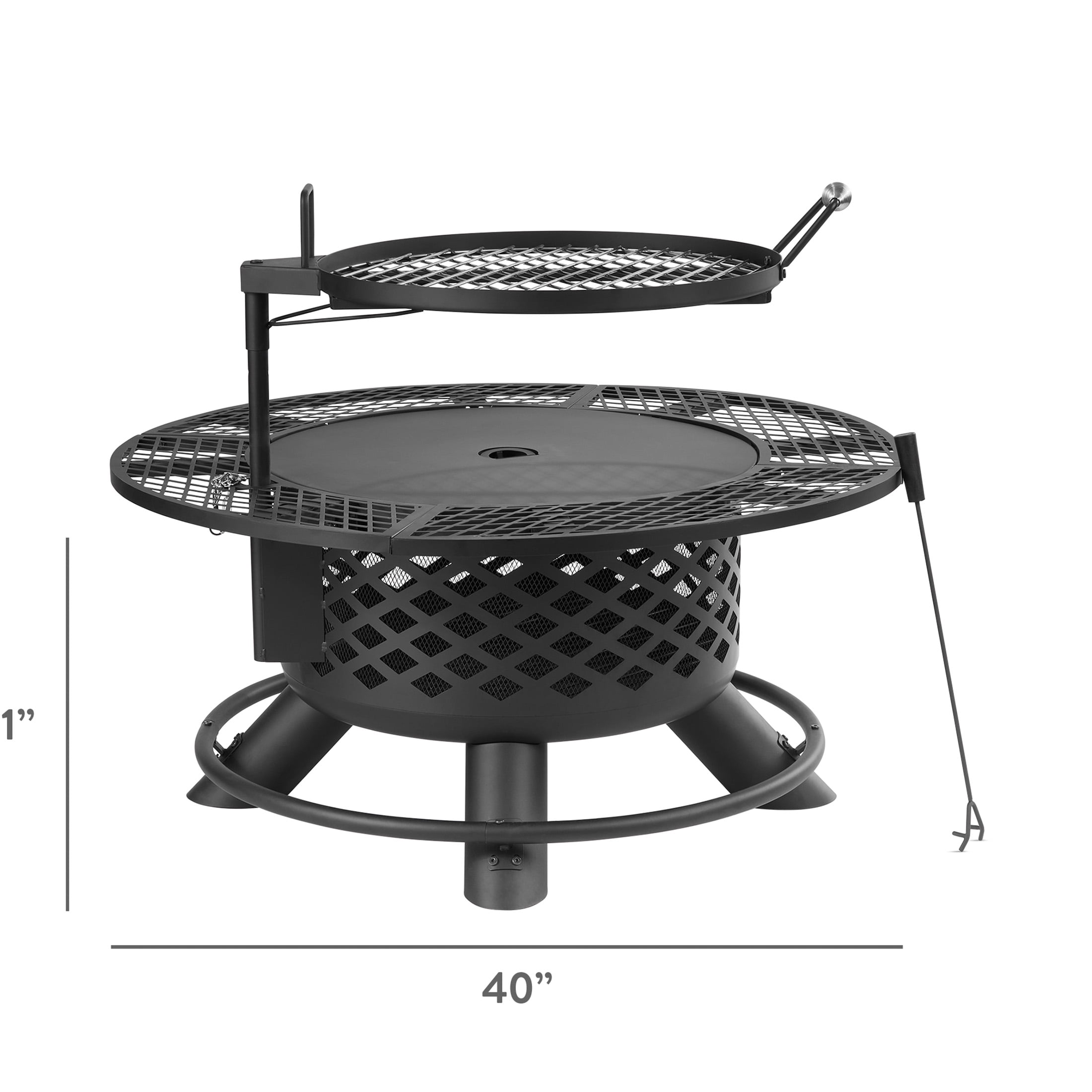Mainstays 40-inch Wood Burning Ranch Fire Pit with Removable Stainless Steel Cooking Grate and Convenient Lid