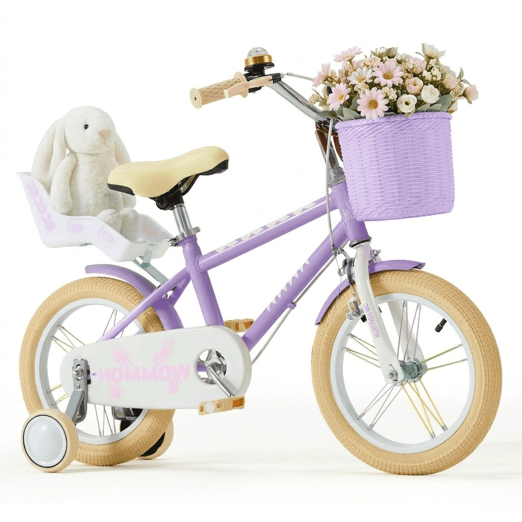 12 Inch Kids Bike for Boys & Girls Ages 3-12, Kids Bicycle with Training Wheels, Basket, Streamers & Doll Seat, Dual Brake Children Bike,Purple