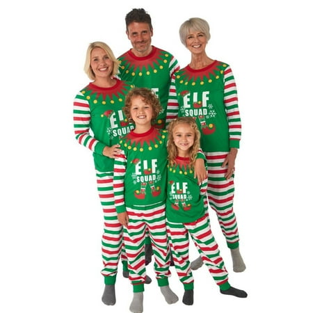 

Christmas Pajamas Family Set Uk Elf Costume Green Pjs Christmas Elf Squad Pjs Xmas Stripe Round Neck Nightwear