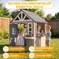 thumbnail image 5 of AiKidKit Kids Outdoor Playhouse, Wooden Playhouse with Play Kitchen, Working Doorbell, Bird Cage, Pet Door, Backyard Casa de CampañA Para NiñOs Country Style, Gray & Beige, 5 of 12